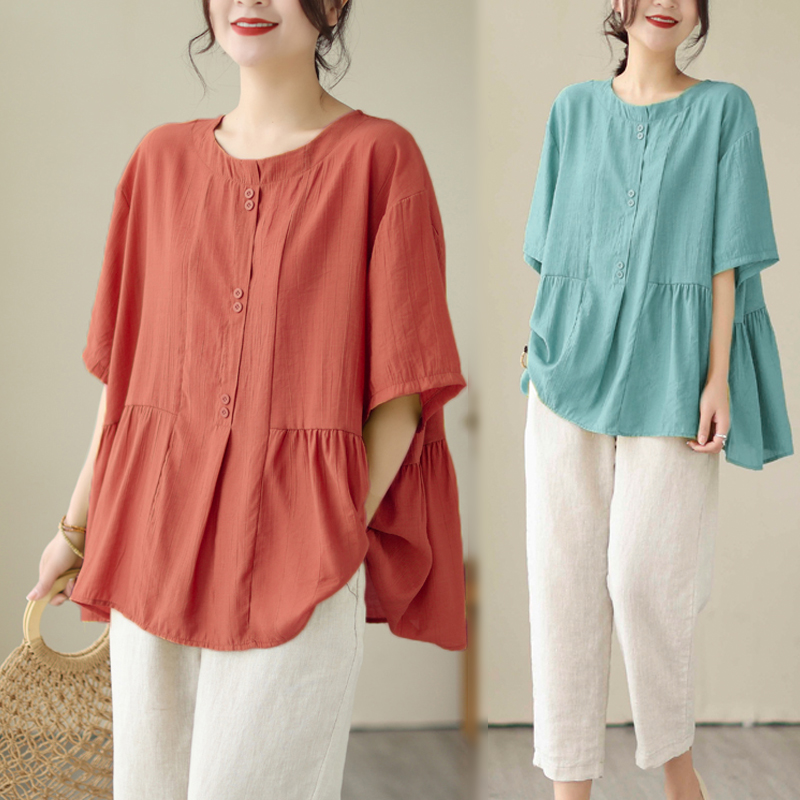 短袖韩版薄遮肚宽松女大码女装