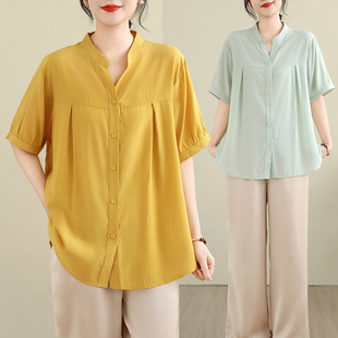女装 夏季 遮肚衫 上衣妈妈装 上衣冰丝棉绸短袖 大码 衬衫 开衫 新款 韩版