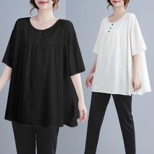 夏季 衬衫 新款 大码 胖MM260斤绵绸上衣妈妈 韩版 女装 宽松遮肚中长款