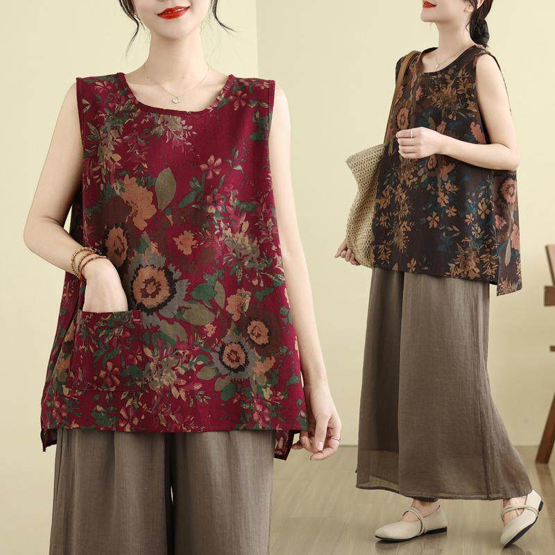 棉麻打底背心女夏内搭复古民族风印花大码女装中老妈妈t恤上衣,女装/女士精品,背心吊带,淘宝优惠券,粉丝福利购,淘宝优惠卷