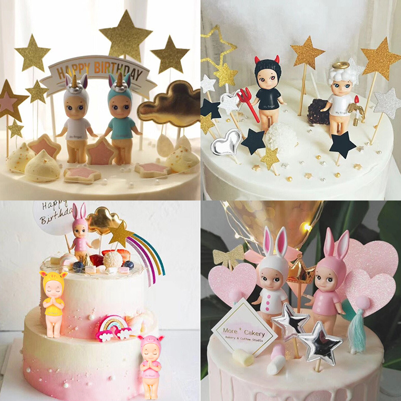 比特蛋糕装饰摆件天使娃娃卡通公仔插件生日烘焙甜品摆设材料包