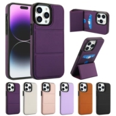 三折叠支架卡包适用于iphone16保护套15promax立体皮套苹果14手机壳硅胶磨砂16promax新款 商务插卡防摔男女款