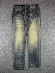25 Years New Model Straight Fit Washed Distressed Paint Men's Straight-Leg Jeans