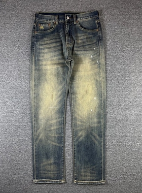 25年新款 Straight Fit 水洗做旧油漆男直筒牛仔裤
