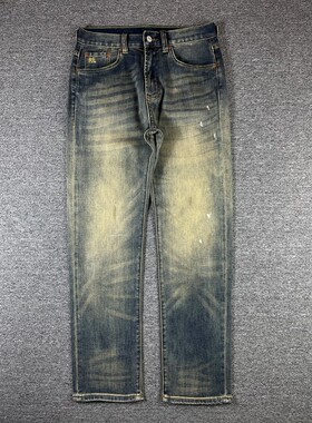 25年新款 Straight Fit 水洗做旧油漆男直筒牛仔裤