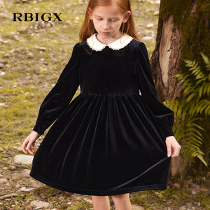 RBIGX瑞比克童装新款中大童礼服裙长袖法式优雅风丝绒女童连衣裙