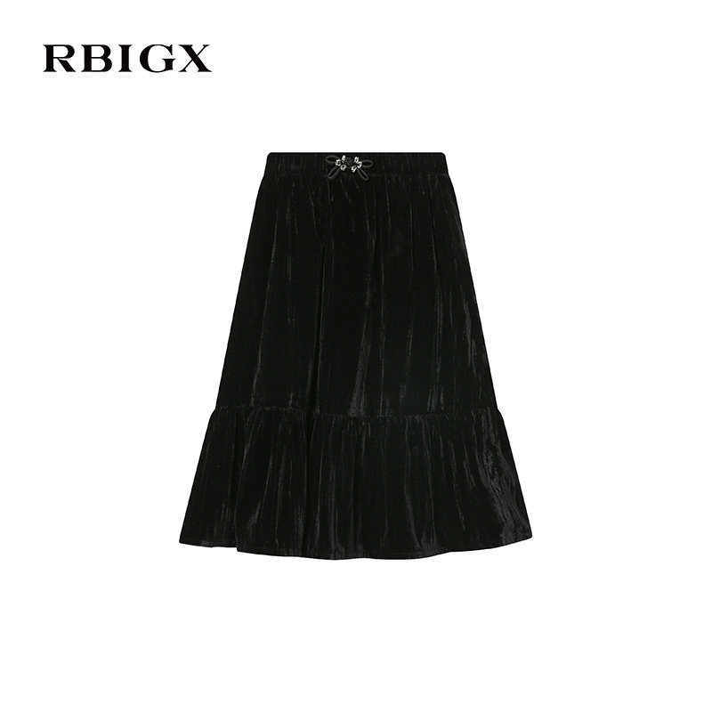 RBIGX瑞比克童装冬季新款女童轻奢复古丝绒半身裙中长款百褶裙