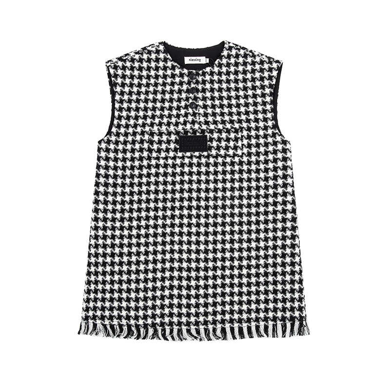 NIESSING尼辛千鸟格无袖连衣裙