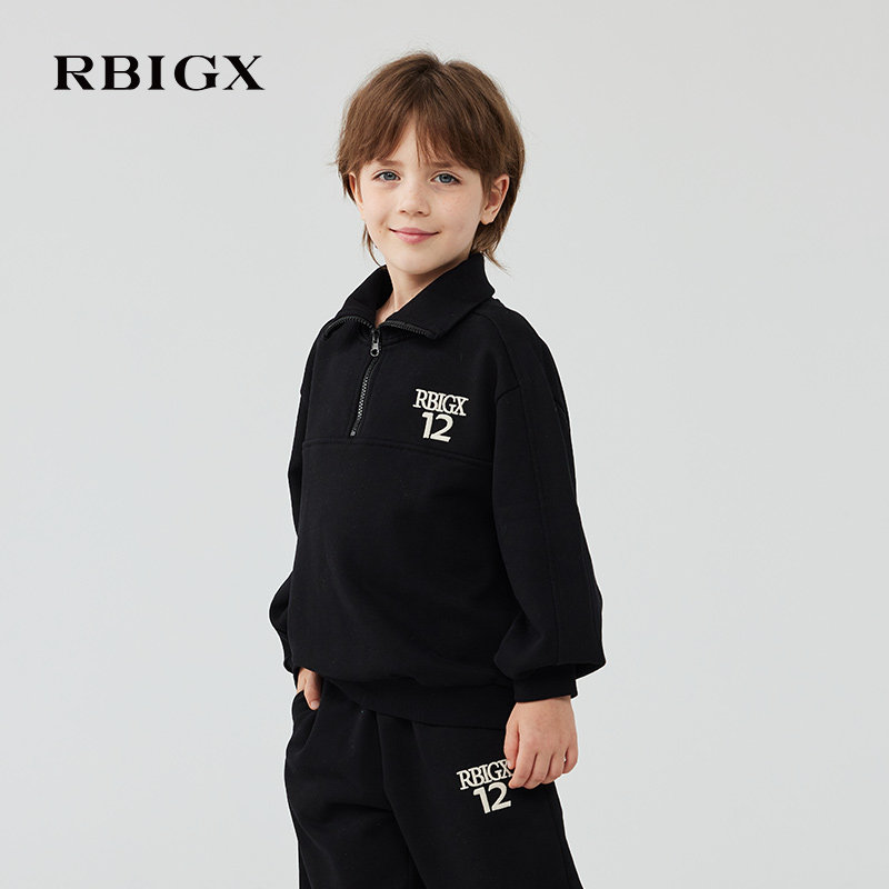 RBIGX瑞比克童装冬季新款潮流休闲刺绣半拉链纯棉男童卫衣长袖T恤