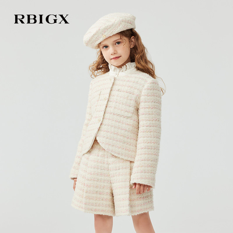 RBIGX瑞比克童装冬季新款小香风羊毛粗花呢气质女童短款外套