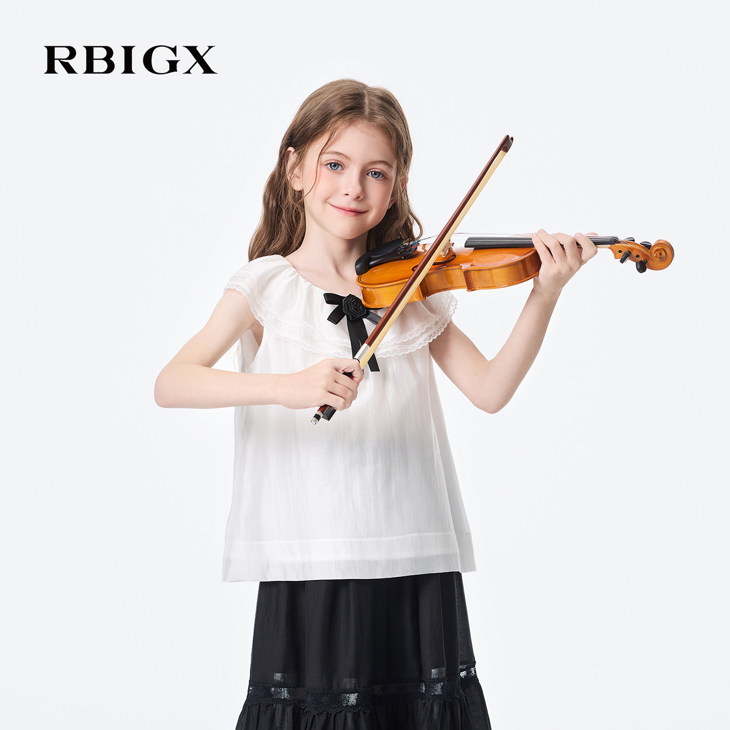 RBIGX瑞比克童装夏季新款甜美淑女荷叶边蝴蝶结女童小衫优雅上衣