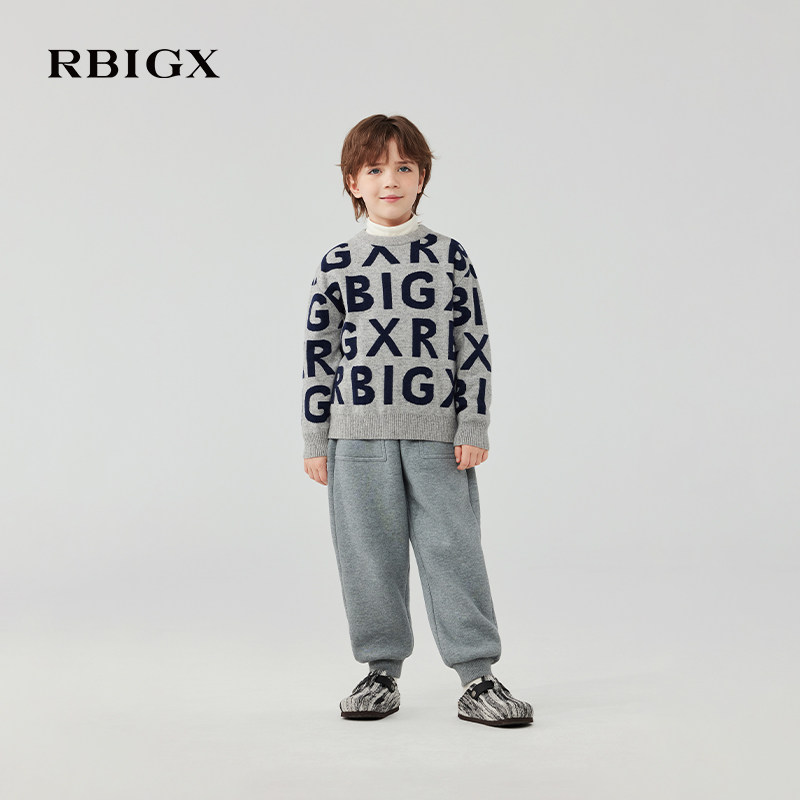 RBIGX瑞比克童装冬季新款学院风休闲宽松加绒男童束脚运动裤卫裤