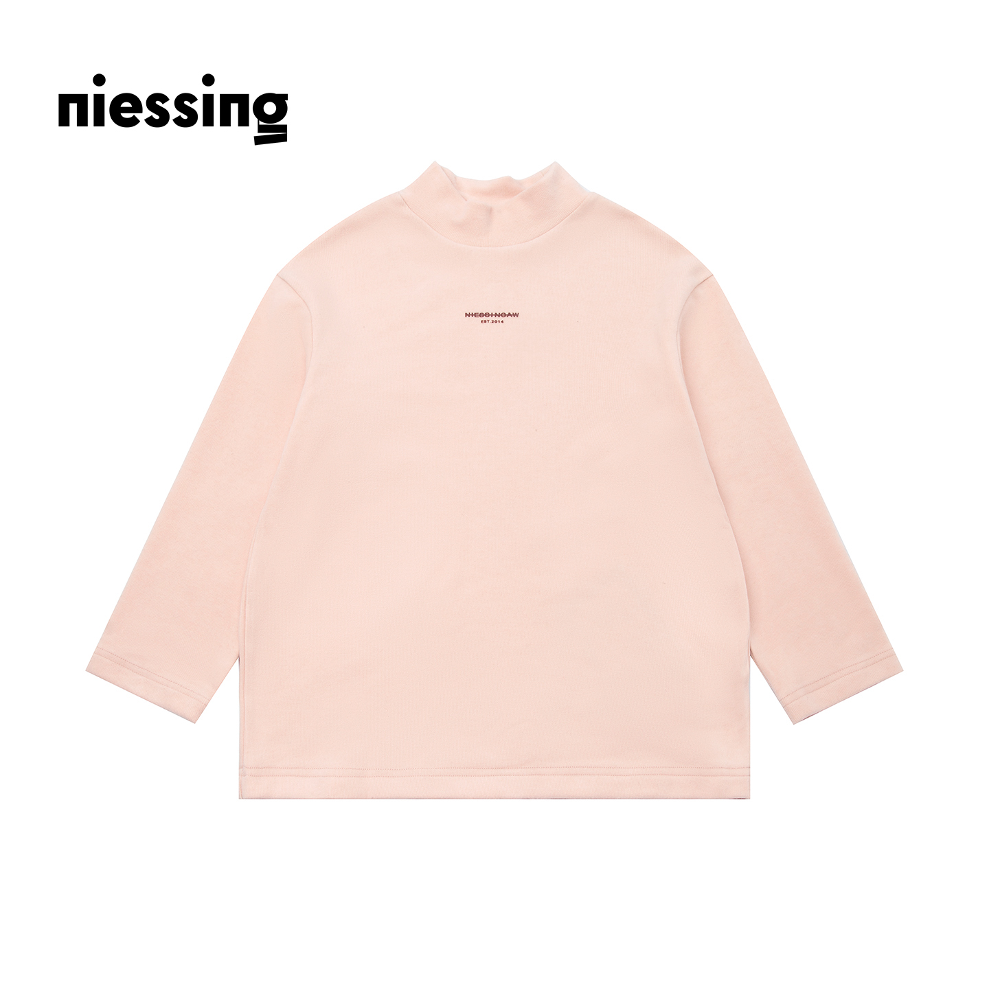 尼辛半高领字母提花长袖T恤