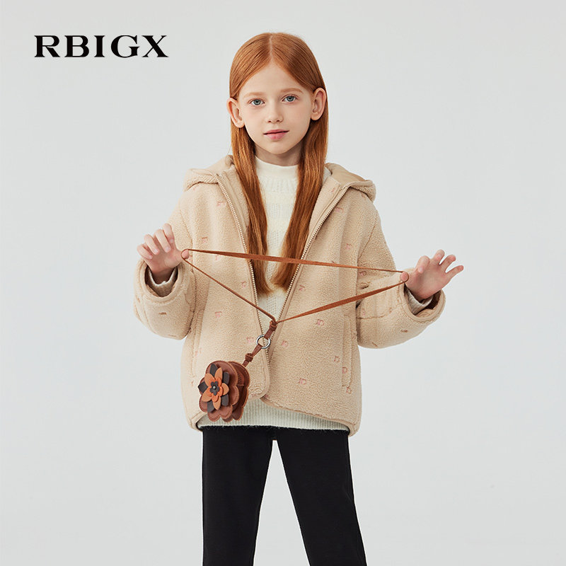 RBIGX瑞比克童装冬季新款英伦休闲百搭宽松摇粒绒女童连帽外套