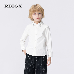 RBIGX瑞比克童装2025秋季新款纯棉字母印花简约休闲儿童长袖衬衫
