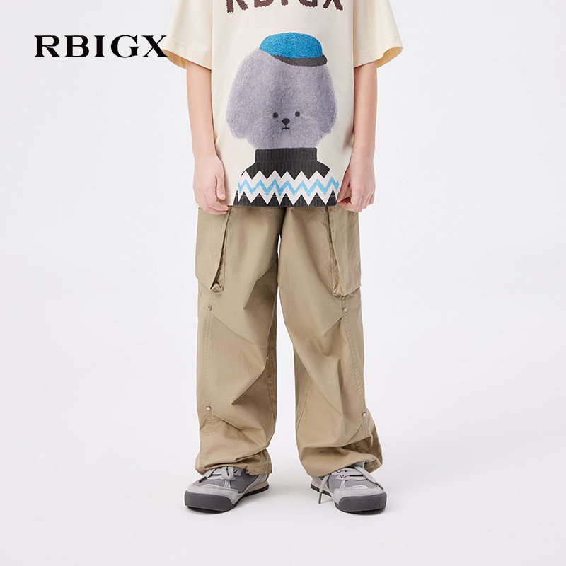RBIGX瑞比克童装秋季新款男童工装风阔腿裤休闲多口袋系带长裤