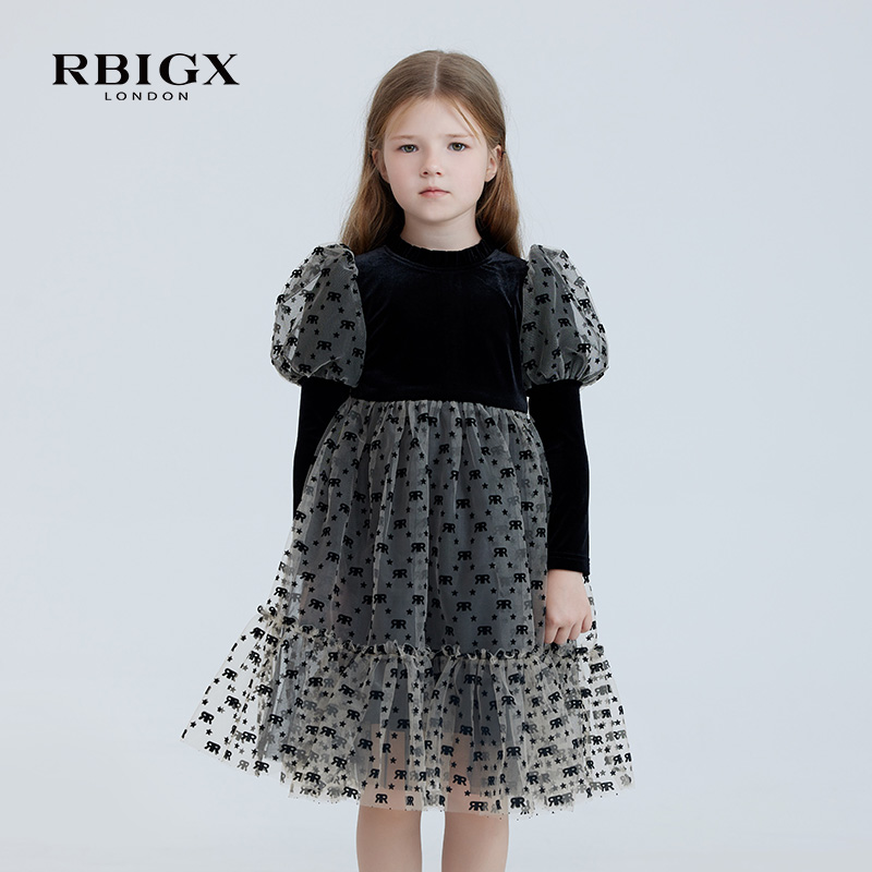 RBIGX/瑞比克网纱植绒连衣裙