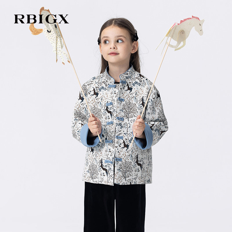 RBIGX瑞比克童装秋季新款新中式国风刺绣立领男童女童唐装外套