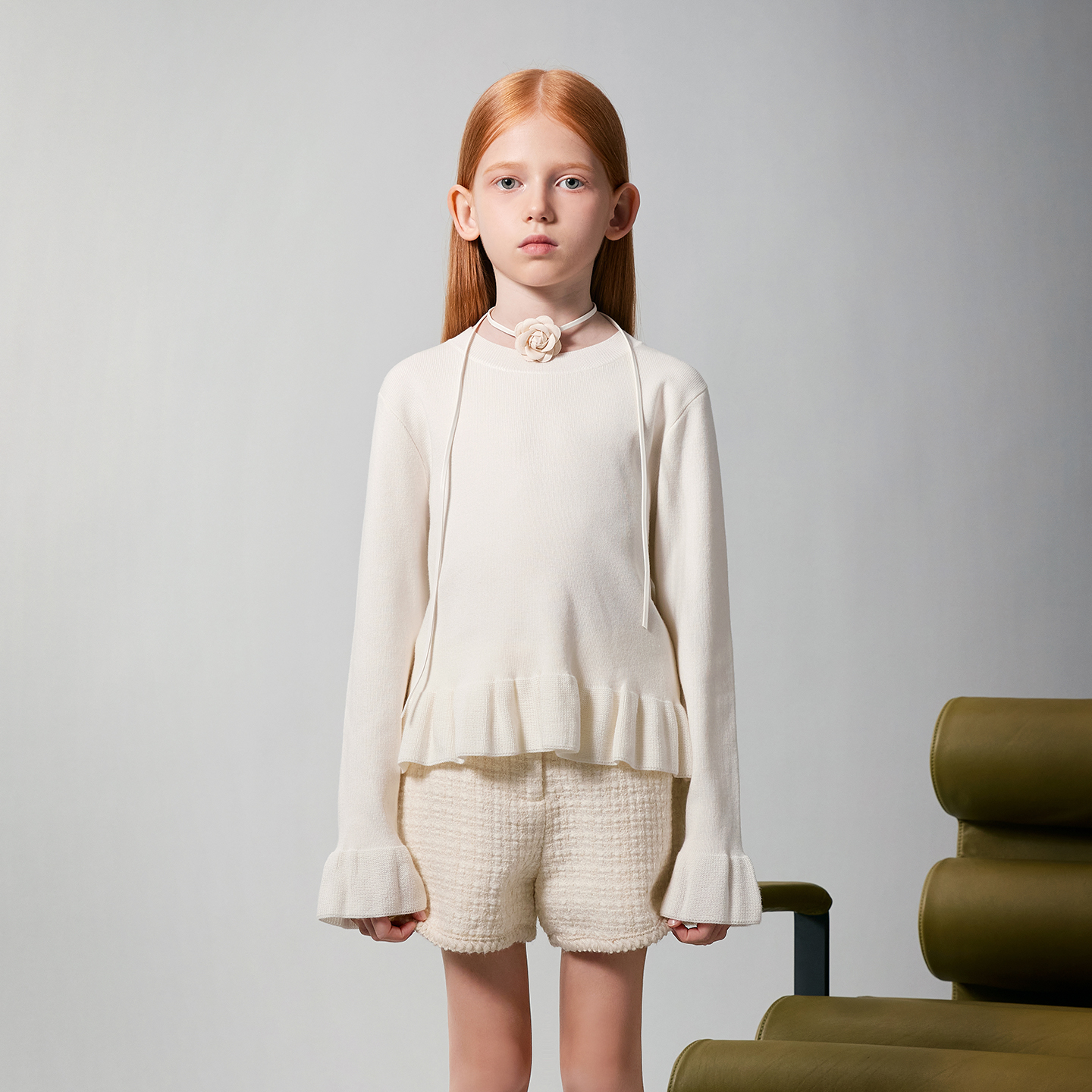 尼辛甜美可爱荷叶边时髦针织衫