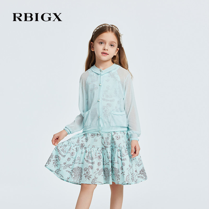 RBIGX瑞比克童装夏季新款甜美少女风镂空刺绣花边女童针织开衫