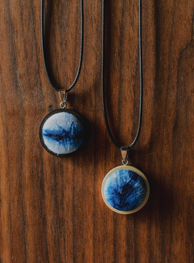 复古木质项链植物染扎染蓝染文创手工项坠民族风文艺礼物