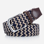 商务休闲男士 带潮 编织腰带中年青年弹力帆布针扣皮带高尔夫运动裤