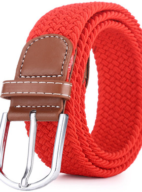 2024本命年红腰带 男女红色编织帆布皮带 百搭牛仔裤无孔弹力裤带