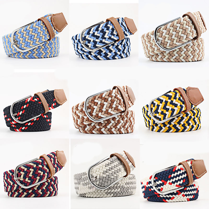 韩国chic帆布男女简约通用编织弹力松紧腰带休闲学生军训针扣皮带