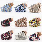 韩国chic帆布男女简约通用编织弹力松紧腰带休闲学生军训针扣皮带