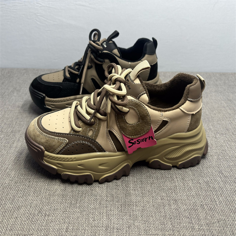 撤柜清仓处理冬季加绒真皮老爹鞋女松糕厚底增高时尚运动休闲鞋,女鞋,时尚休闲鞋,淘宝优惠券,粉丝福利购,淘宝优惠卷