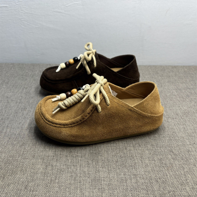 磨砂牛皮真皮串珠软底勃肯鞋女