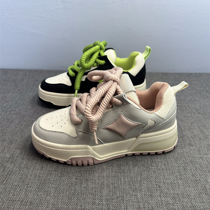 真皮厚底小白鞋女春秋季面包鞋