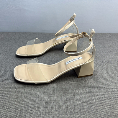 夏季时尚透明一字带粗跟凉鞋女