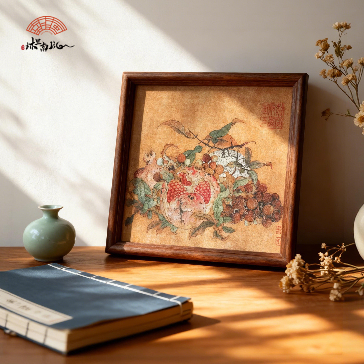 吉祥好寓意实木古风花鸟摆台桌面摆件乔迁送礼国画复刻家居装饰画