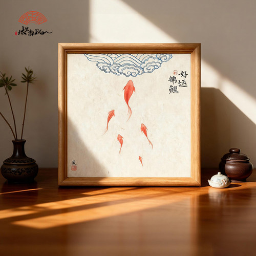 （好运锦鲤）新中式客厅装饰画宋代美学挂画摆台21*21cm