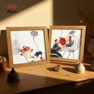 （蒲塘秋艳）进口实木榫卯国风精致摆台现代新中式挂画荷花国画