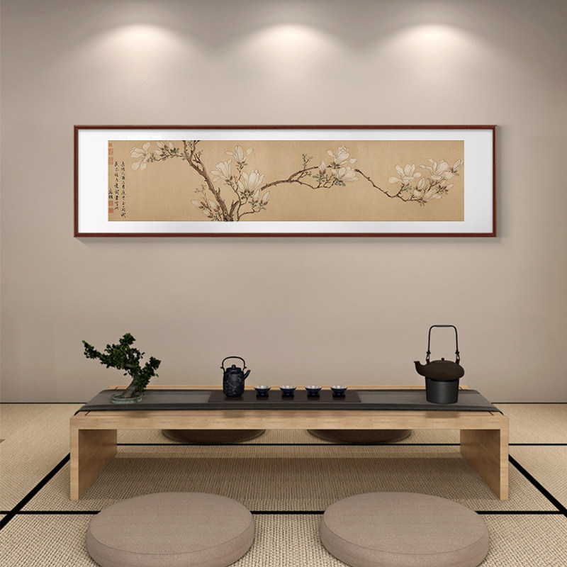 【专属】白玉兰图 卧室床头横幅装饰国画花鸟客厅餐厅挂画落花图