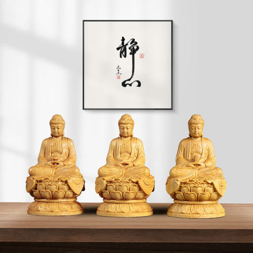 御金品木雕佛像供奉摆件人物药师佛释迦摩尼阿弥陀佛木雕刻工艺品 - 封面