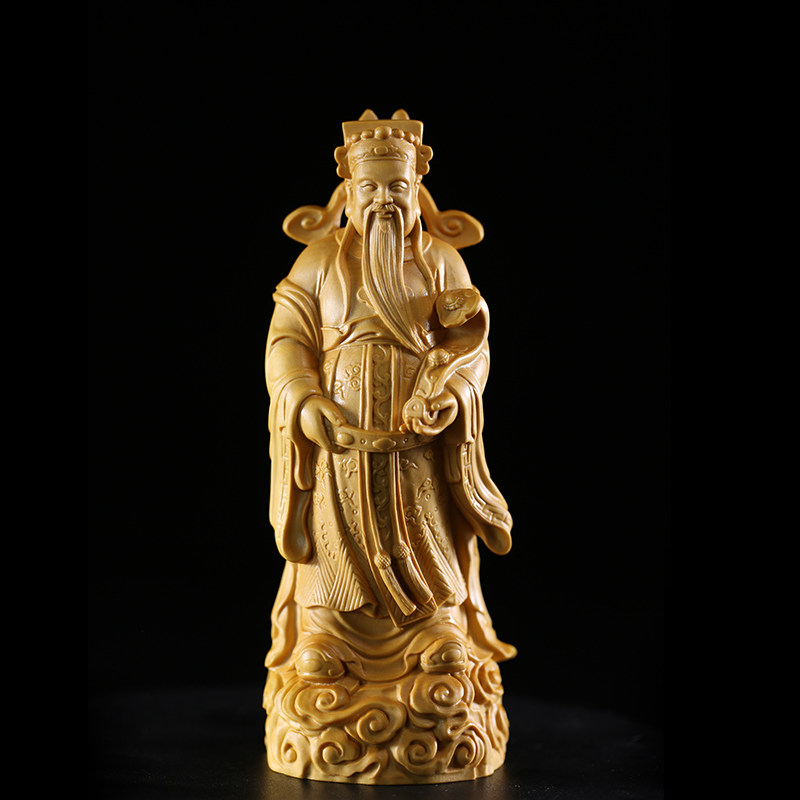 黄杨木雕文财神爷摆件人物雕刻工艺品家用供奉风水开业礼品