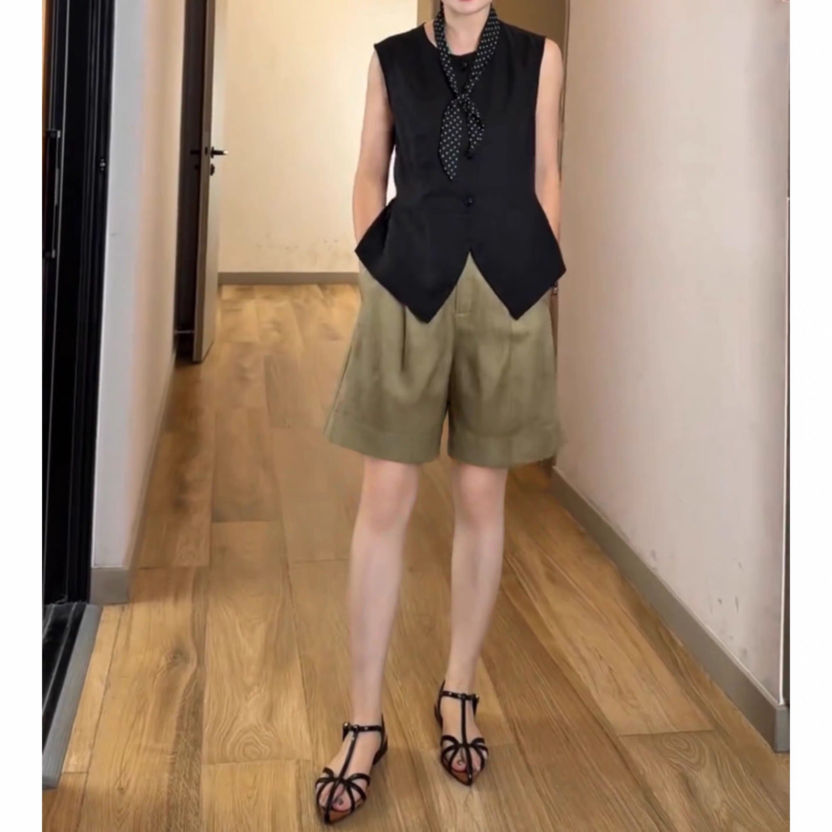 天丝亚麻垂感五分休闲裤女夏季