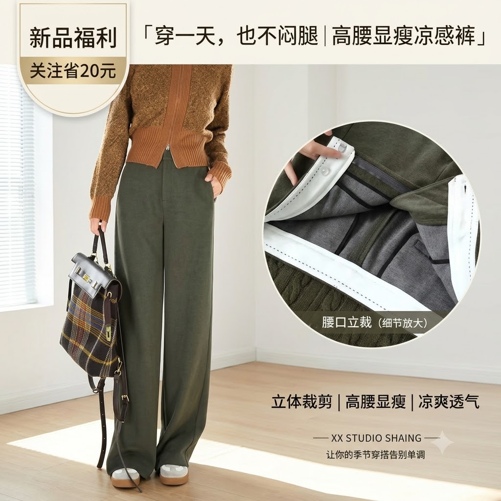 秋冬新款醋酸羊毛直筒西装裤女
