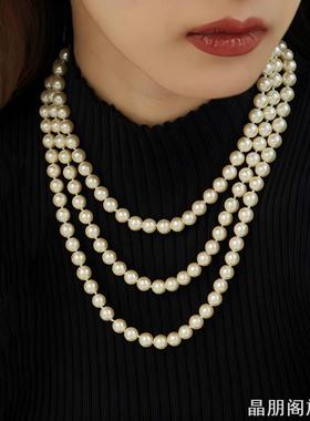 搭配旗袍仿珍珠项链双层锁骨链子女士复古脖子颈链多层毛衣链条