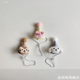 宠物猫咪狗狗森系生日帽毛毡数字庆生围兜领结头饰装扮派对拍照