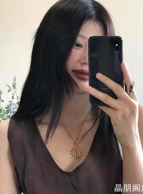 欧美简约链条轻奢高级金色螺旋太阳吊坠项链个性冷淡设计锁骨