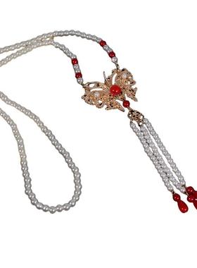 古风马面裙配饰项链汉服红色喜庆流苏软璎新娘订婚敬酒服压禁吊坠