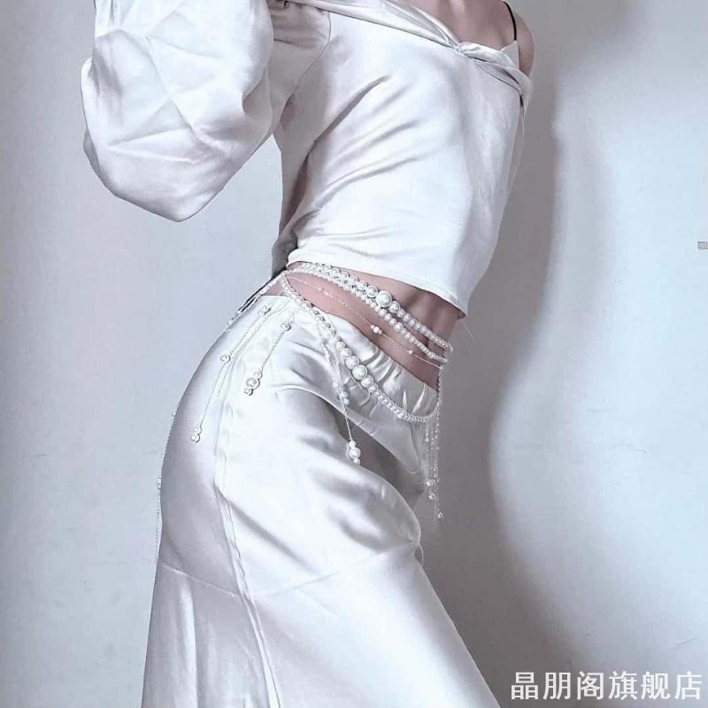 法式多层仿珍珠串珠流苏身体链腰链超仙精致轻奢气质性感腰带配饰