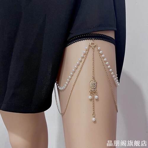 女士多层链条性感大腿链蜘蛛配饰时尚珠链银色女高夜店创意波浪
