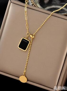 韩系金色钛钢抽拉项链女独特设计秋冬长款毛衣链时尚百搭配饰