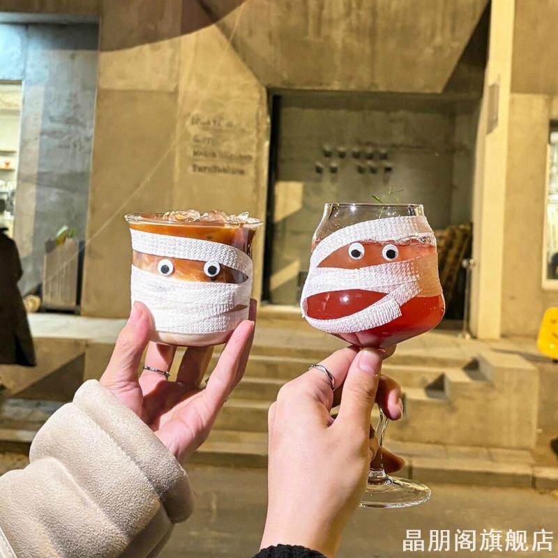 万圣节创意鸡尾酒杯diy搞怪果汁杯ins气泡杯可爱大眼木乃伊玻璃杯