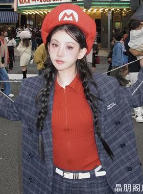 红色马里奥帽子cosplay装备2025新款适用于环球影城大头围鸭舌帽